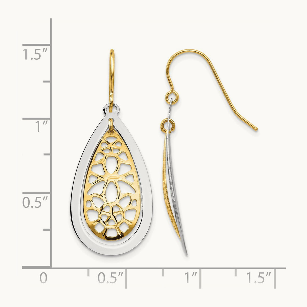 Diamond Cut Polished Fancy Dangle Earrings, 14K Two-tone