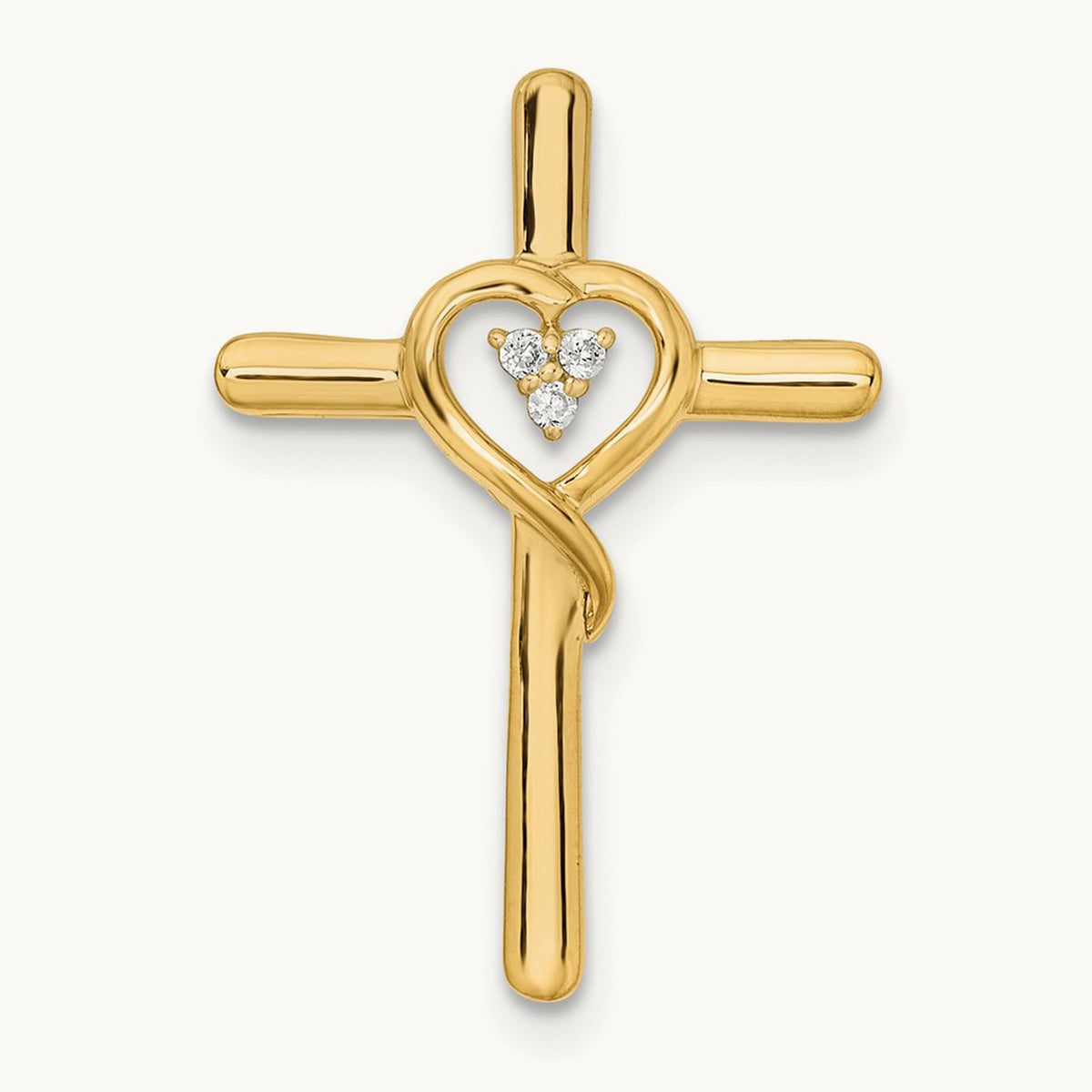Polished Cross with Heart Diamond Chain Slide, 14K