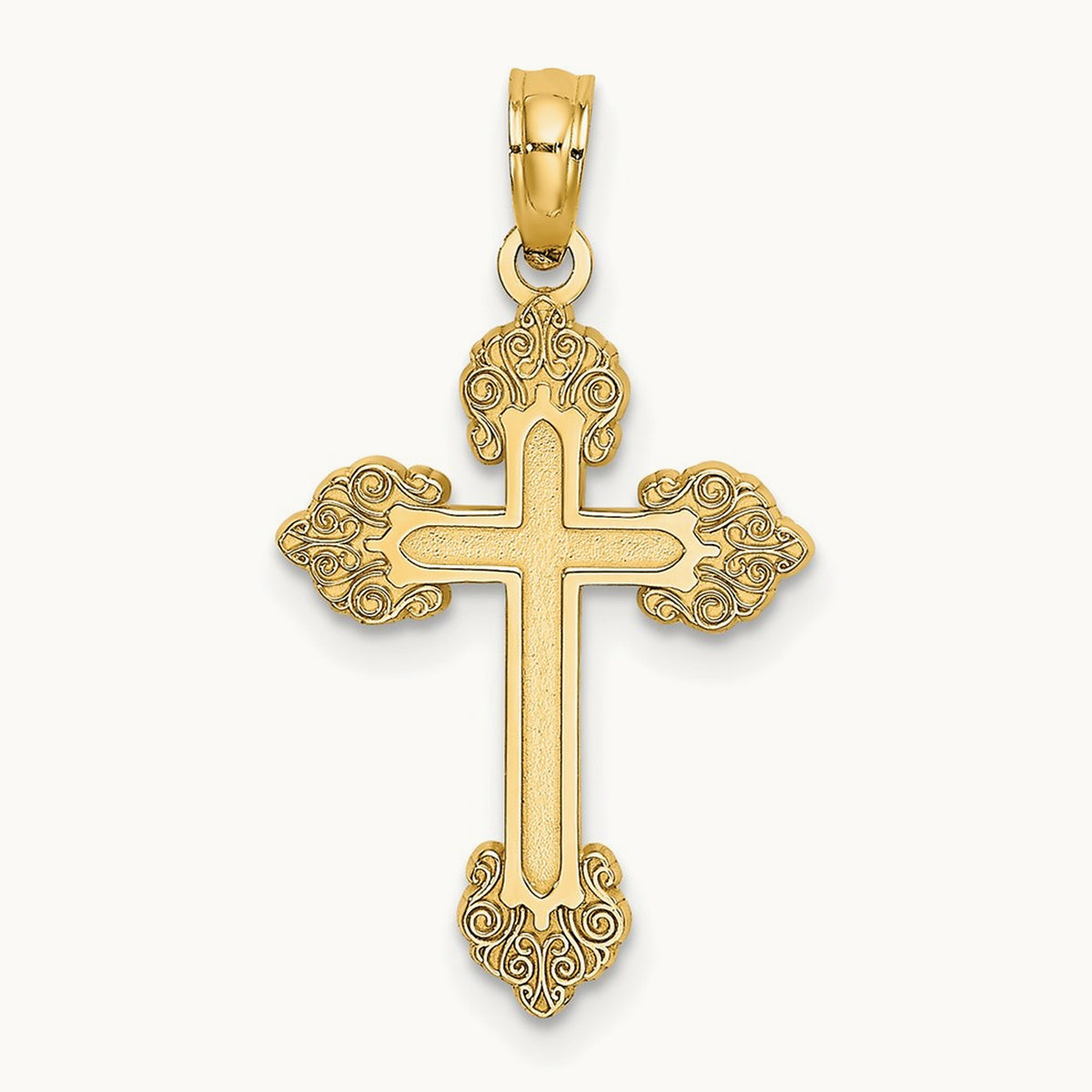 Polished and Textured Fancy Cross Charm, 14K