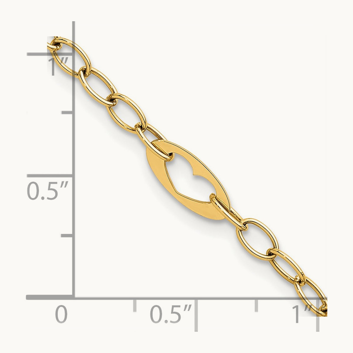Polished Heart Link 7.25in Bracelet, 14K