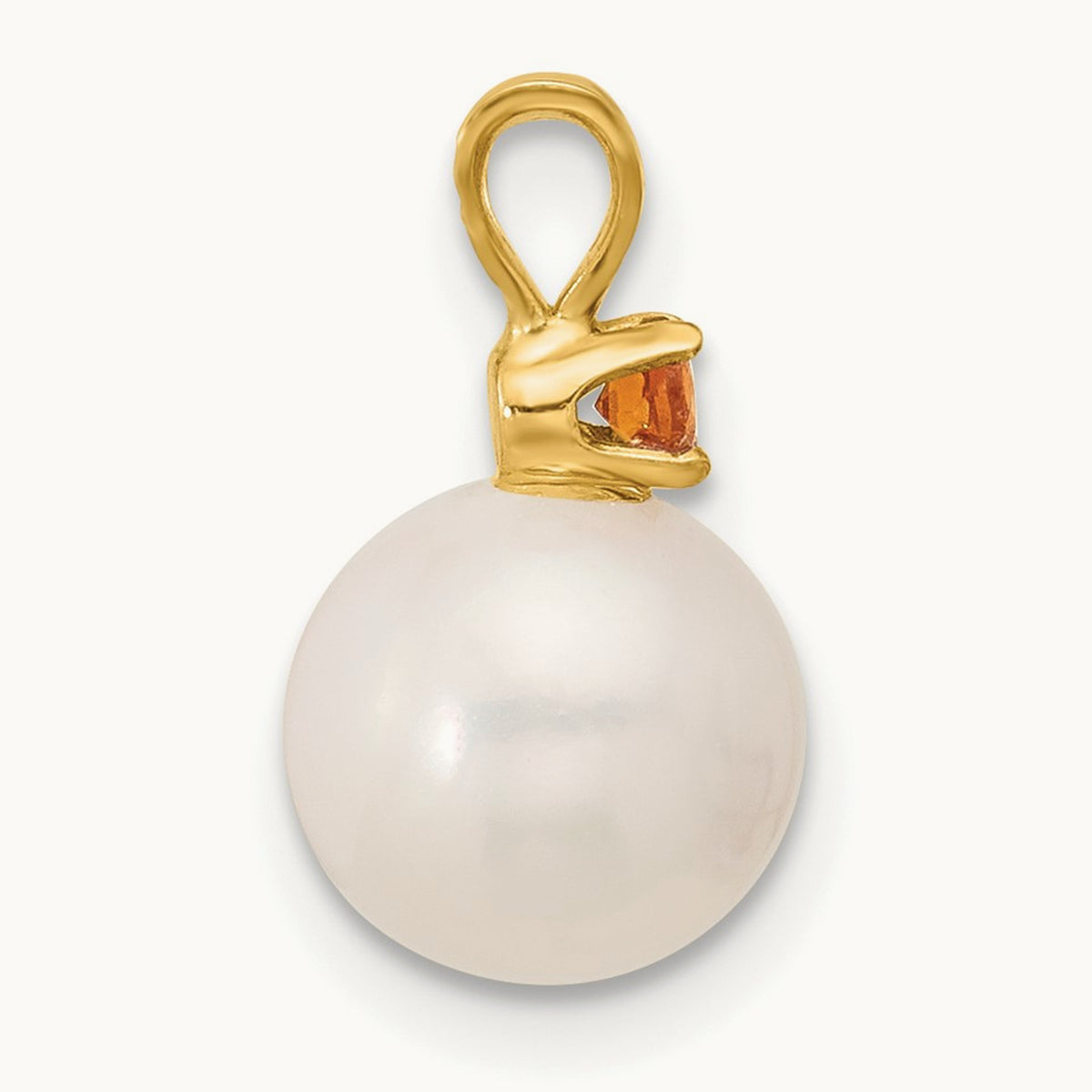 Citrine 8- White Round FWC Pearl Pendant, 8.5mm, 14K