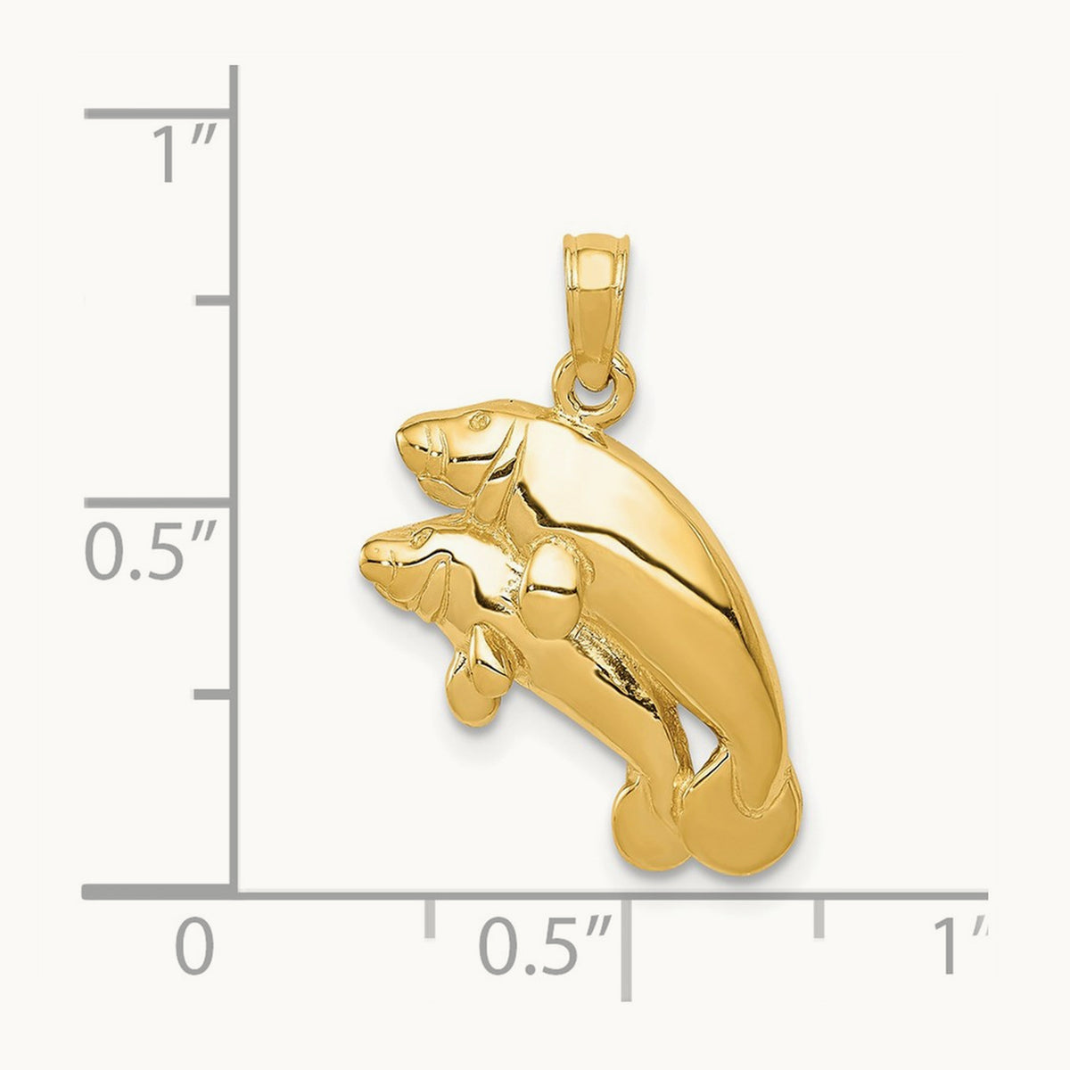 Polished Double Manatee Pendant, 14K