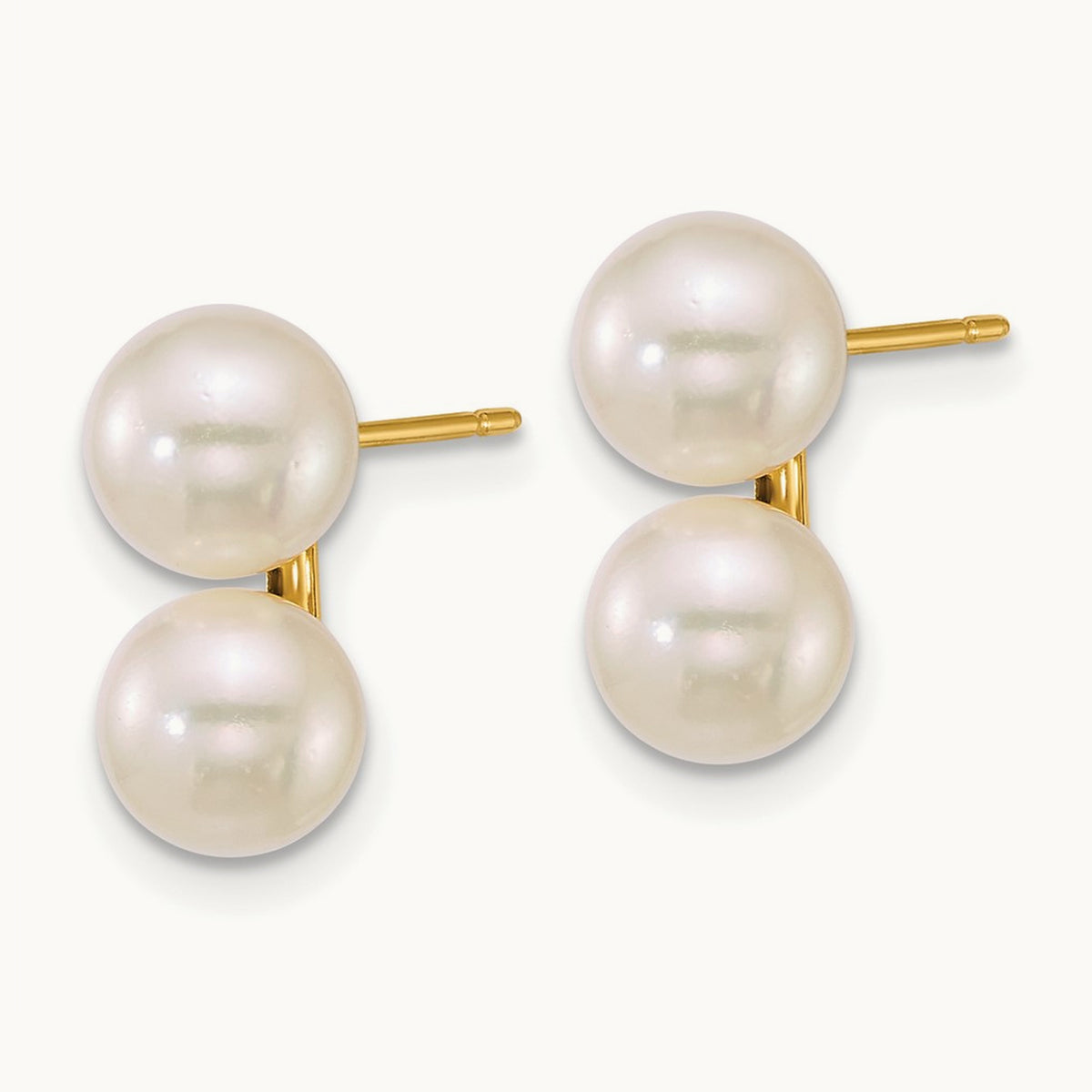 6- White Rnd Akoya Saltwater Cultured Double Pearl Earrings, 7mm, 14K