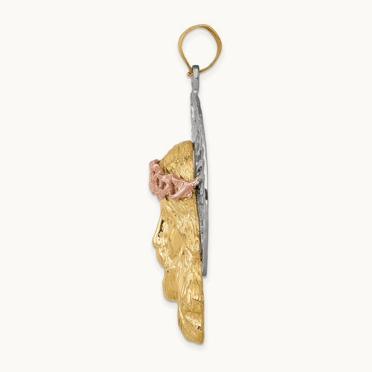 Tri-color Jesus Pendant, 14K