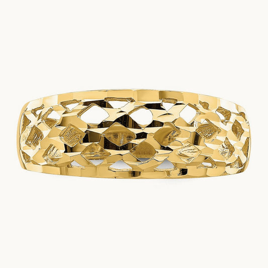 Solid D/C Woven Pattern Dome Ring, 14K