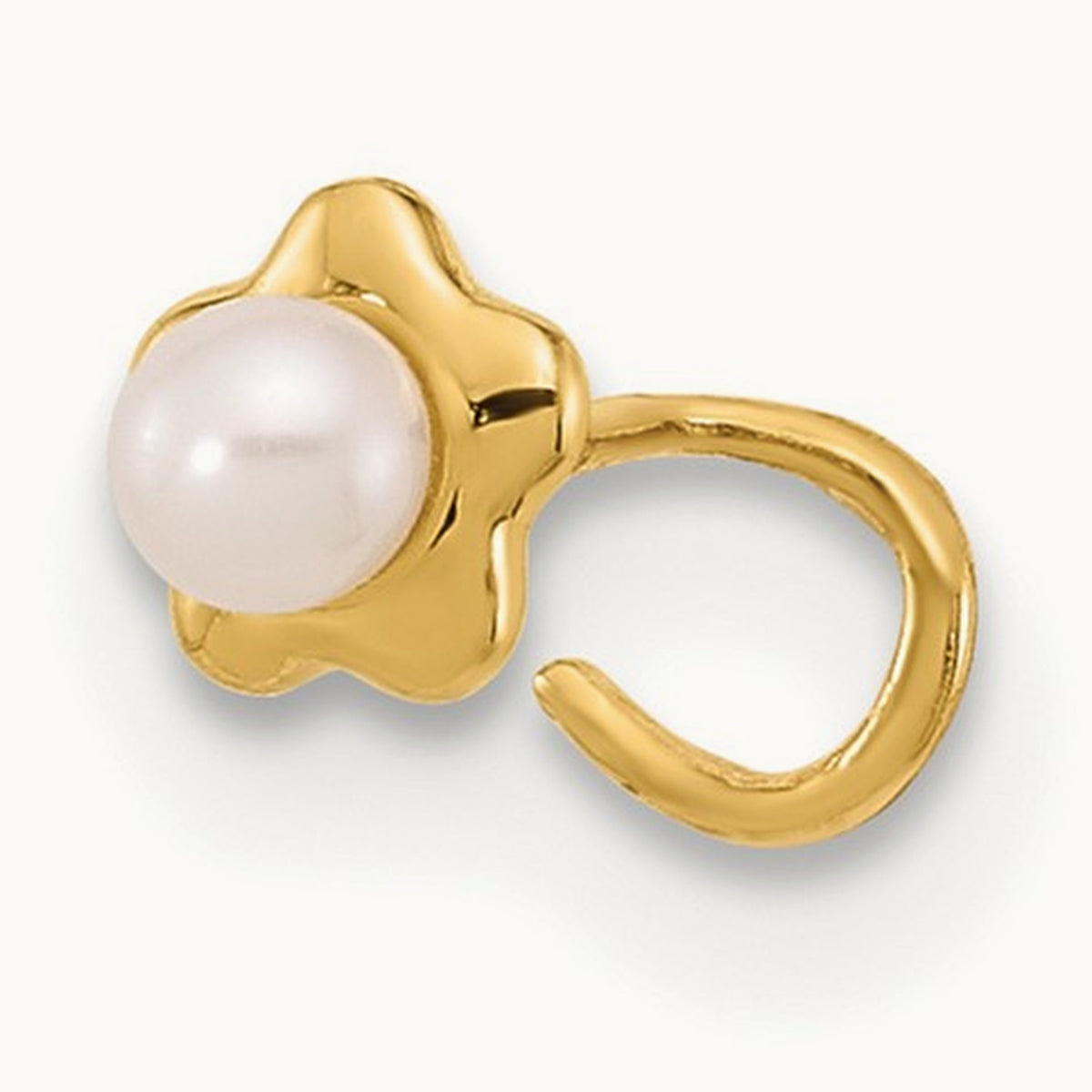 22 Gauge Flower Freshwater Cultured Pearl Nose Ring Body Jewelry, 14K