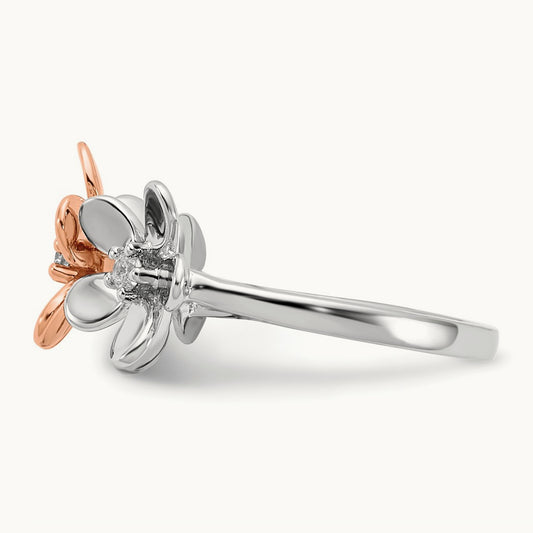 Diamond Flower Ring, 14K Rose with White Gold