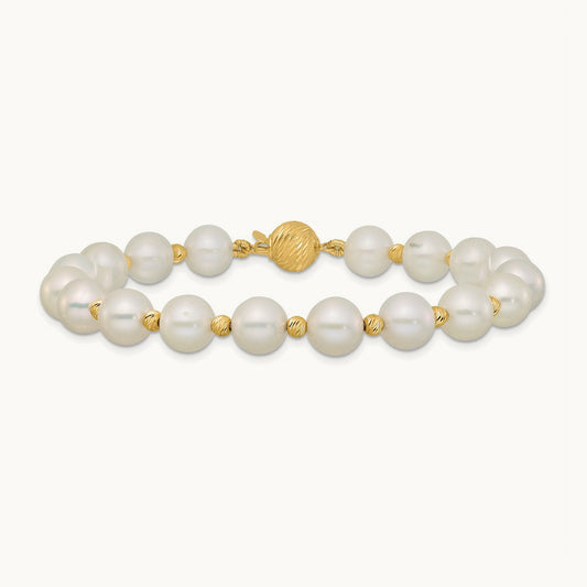 8- Near-Round FWC Pearl and D/C Beaded 7.5in Bracelet, 9mm, 14K