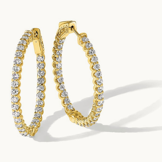 2.9ct 58- In/Out Oval Hoop w/ Safety Clasp Diamond Earrings, 2.3mm, 14K