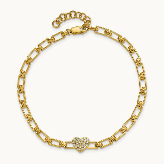 Polished Diamond Heart Cluster Fancy Link with 1in ext. Bracelet, 14K