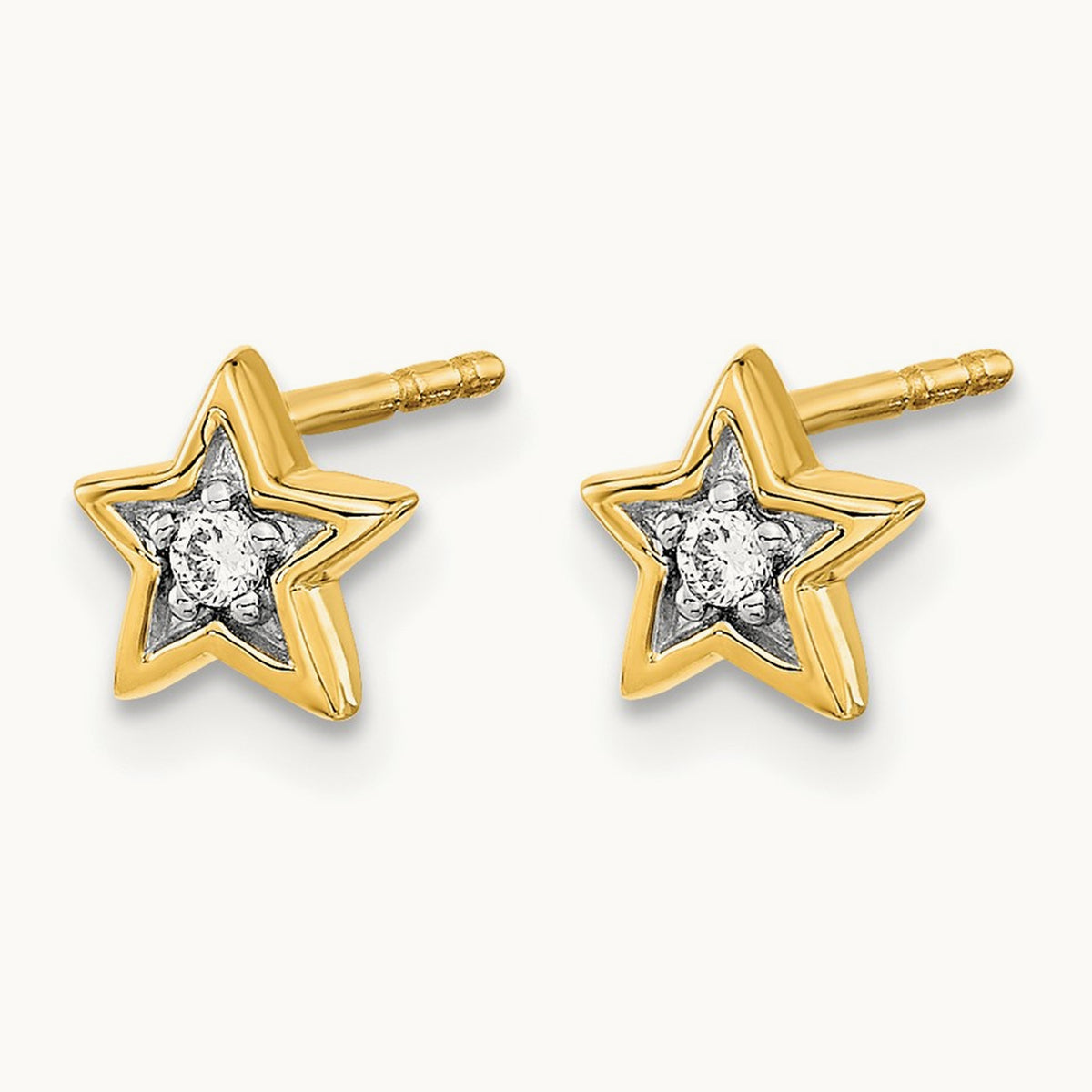 Diamond Star Post Earrings — 14K Yellow Gold, 6mm