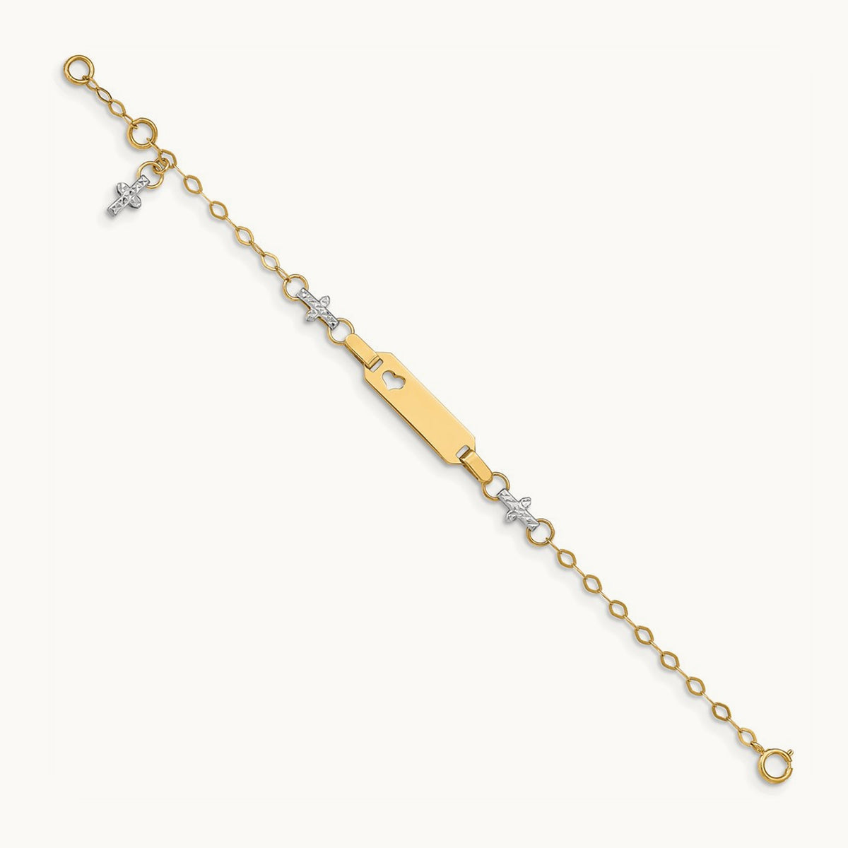 Baby Polished and Textured Cross with 1in extension ID Bracelet — 6mm