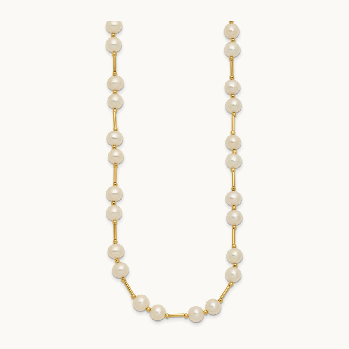 6- White Near Round Freshwater Cultured Pearl Bead Necklace, 7mm, 14K