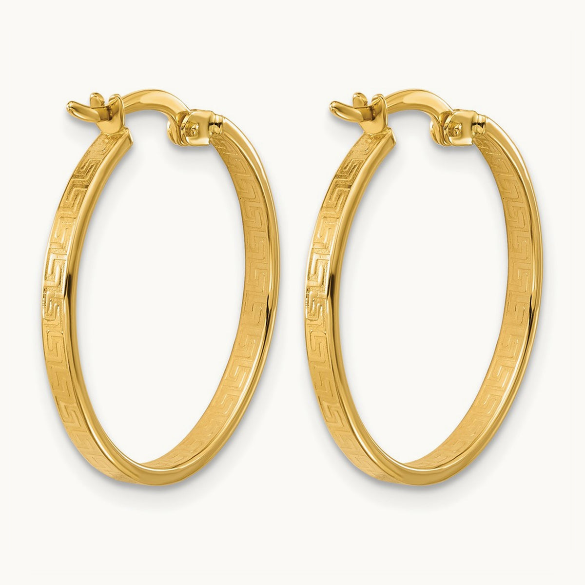 Polished Greek Key Round Hoop Earrings, 14K — Leslie's