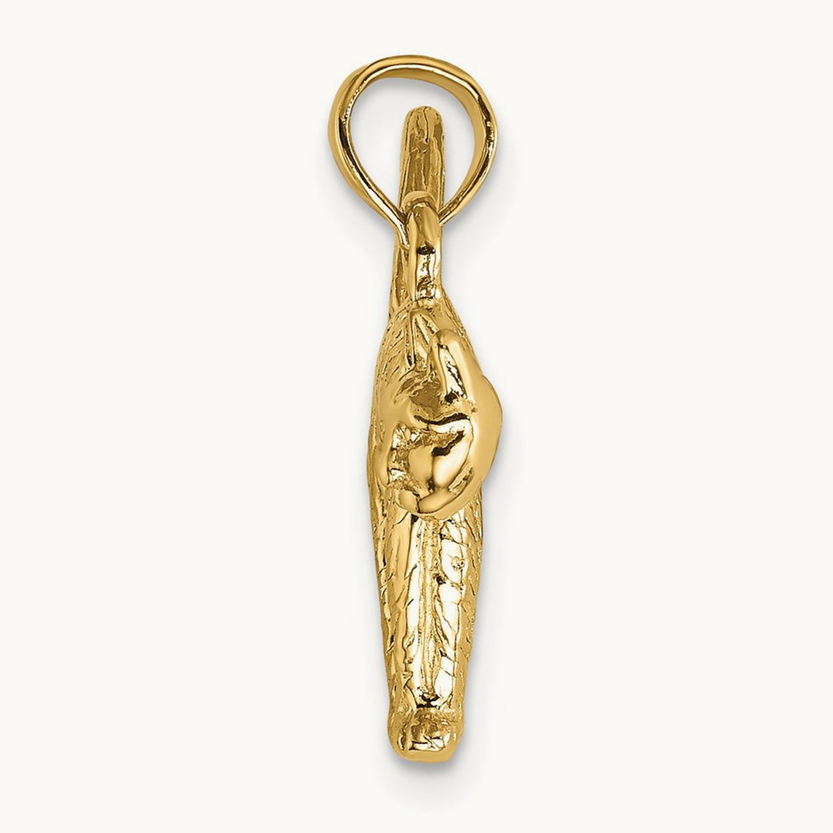 3-D Textured Arch Back and Raised Tail Cat Charm, 14K