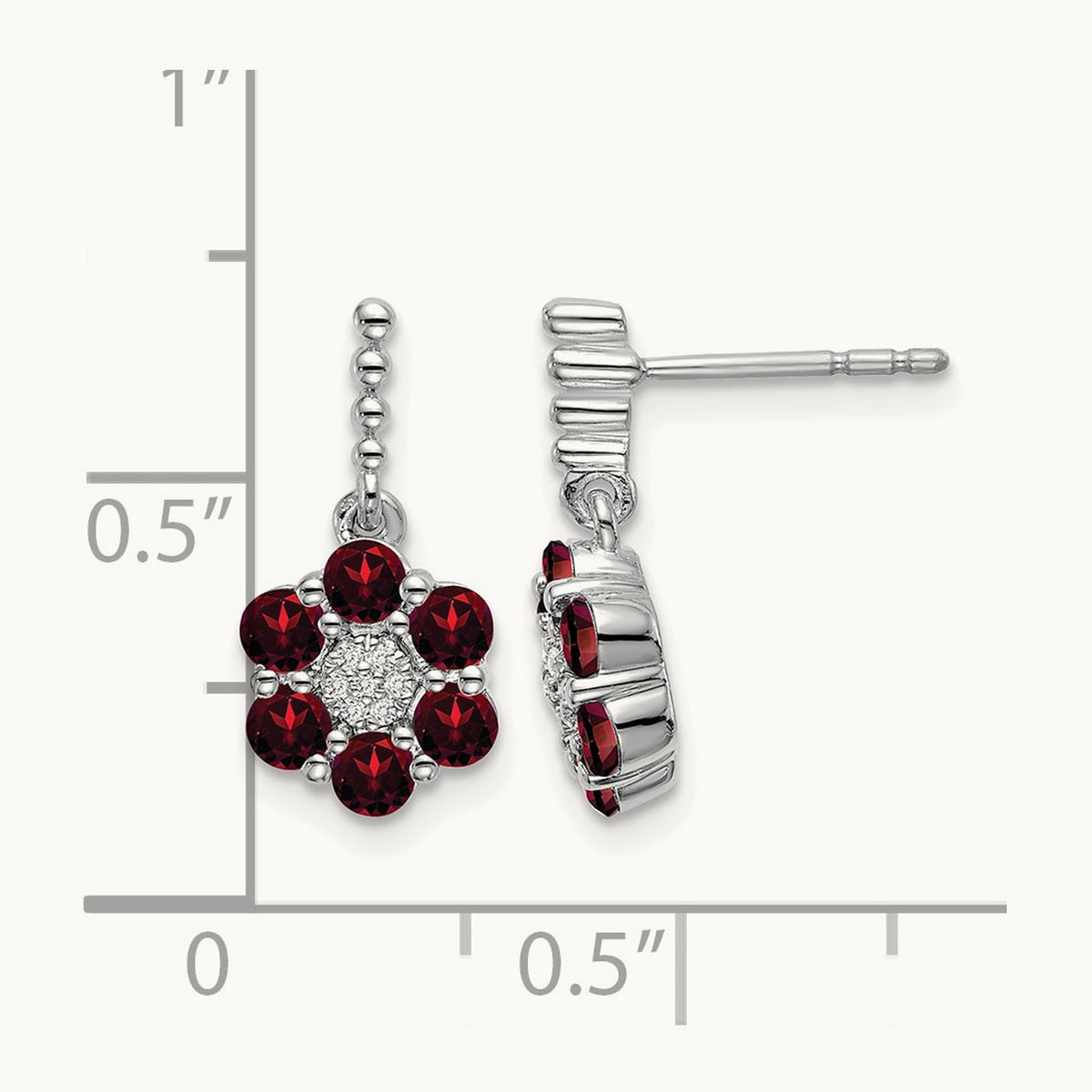 Garnet and Diamond Earrings — 14K White Gold