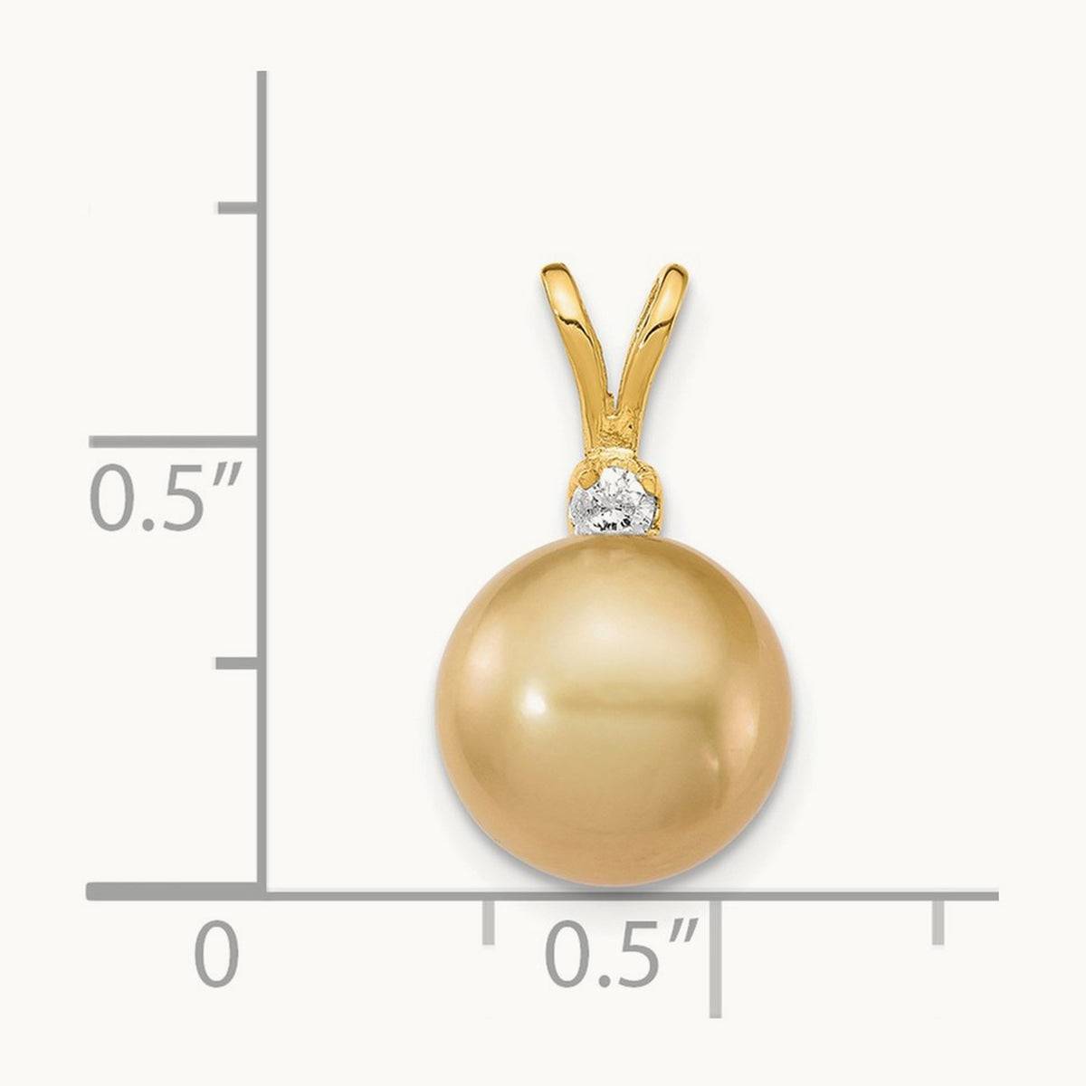 9- Golden Saltwater Cultured South Sea Pearl .05ct Diamond Pendant, 10mm, 14K