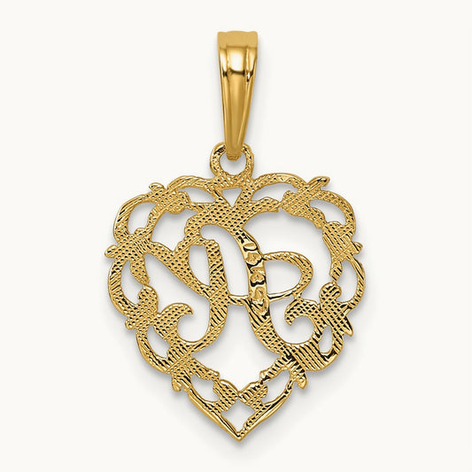 Heart Script Initial Charm, 14K Yellow Gold