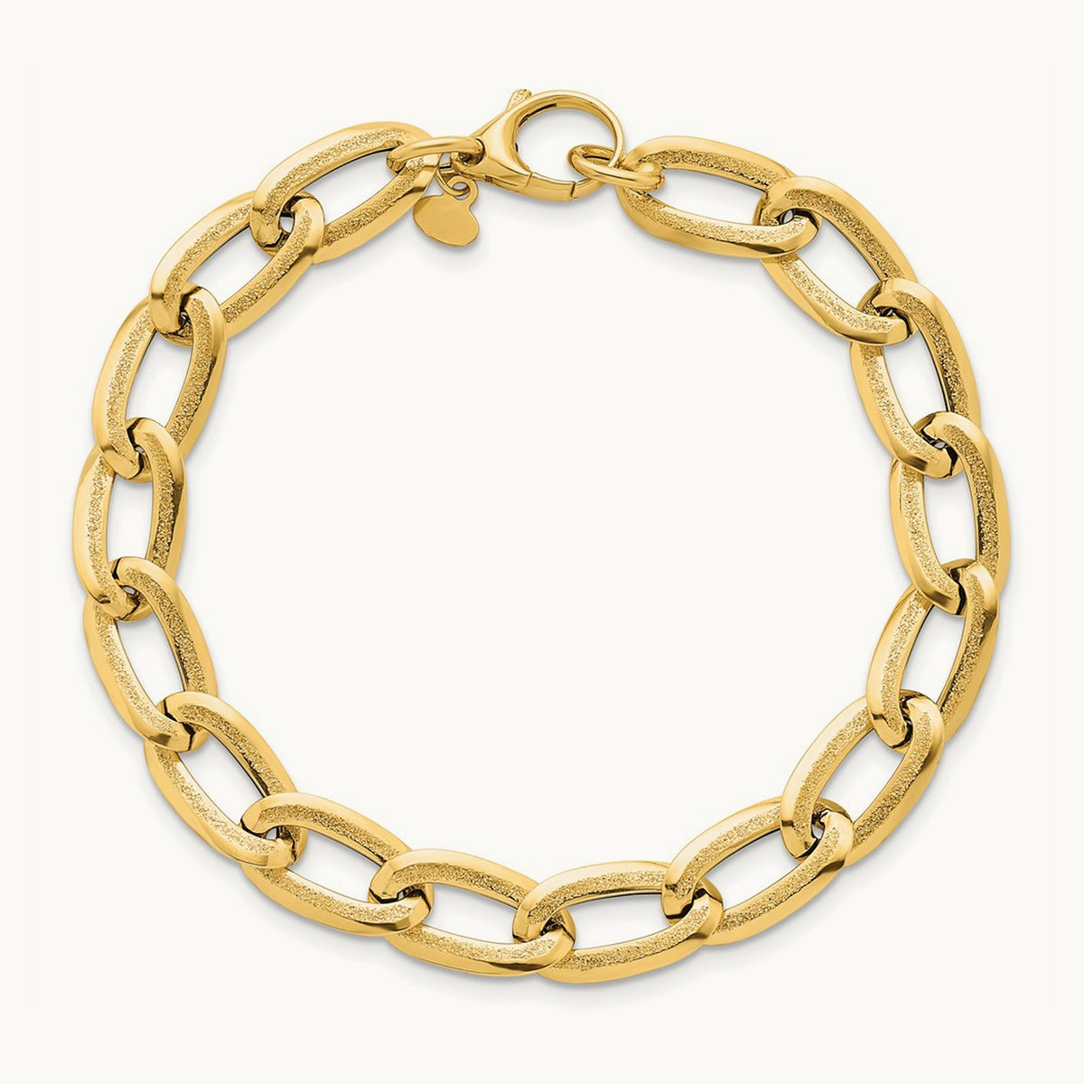 Polished And Textured Long Curb 7.5in Bracelet, 14K