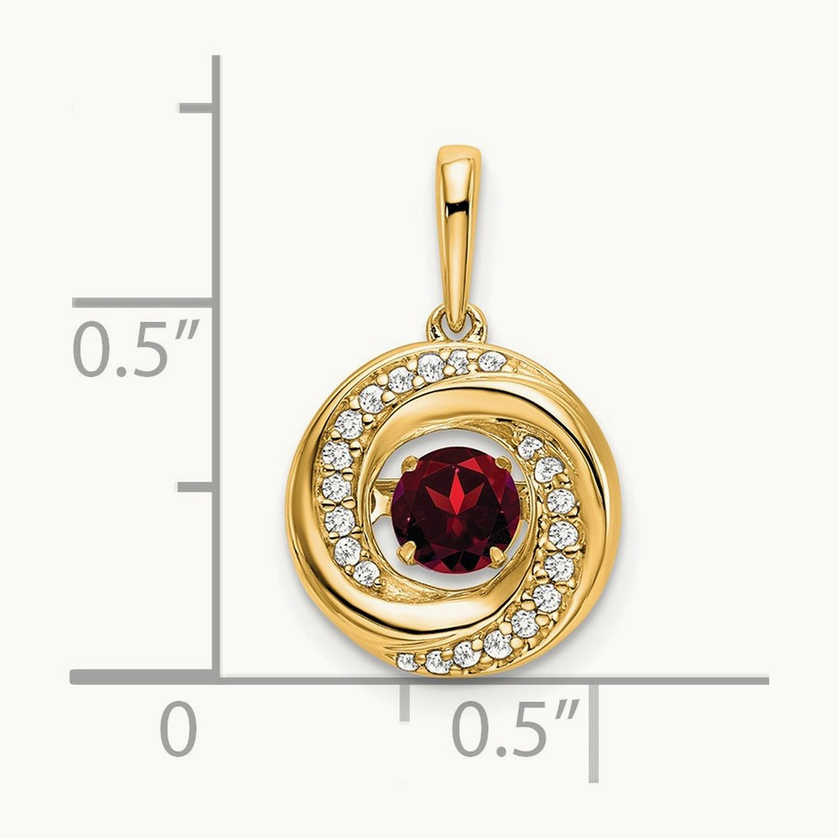 Round Garnet and Diamond Pendant — 14K Yellow Gold