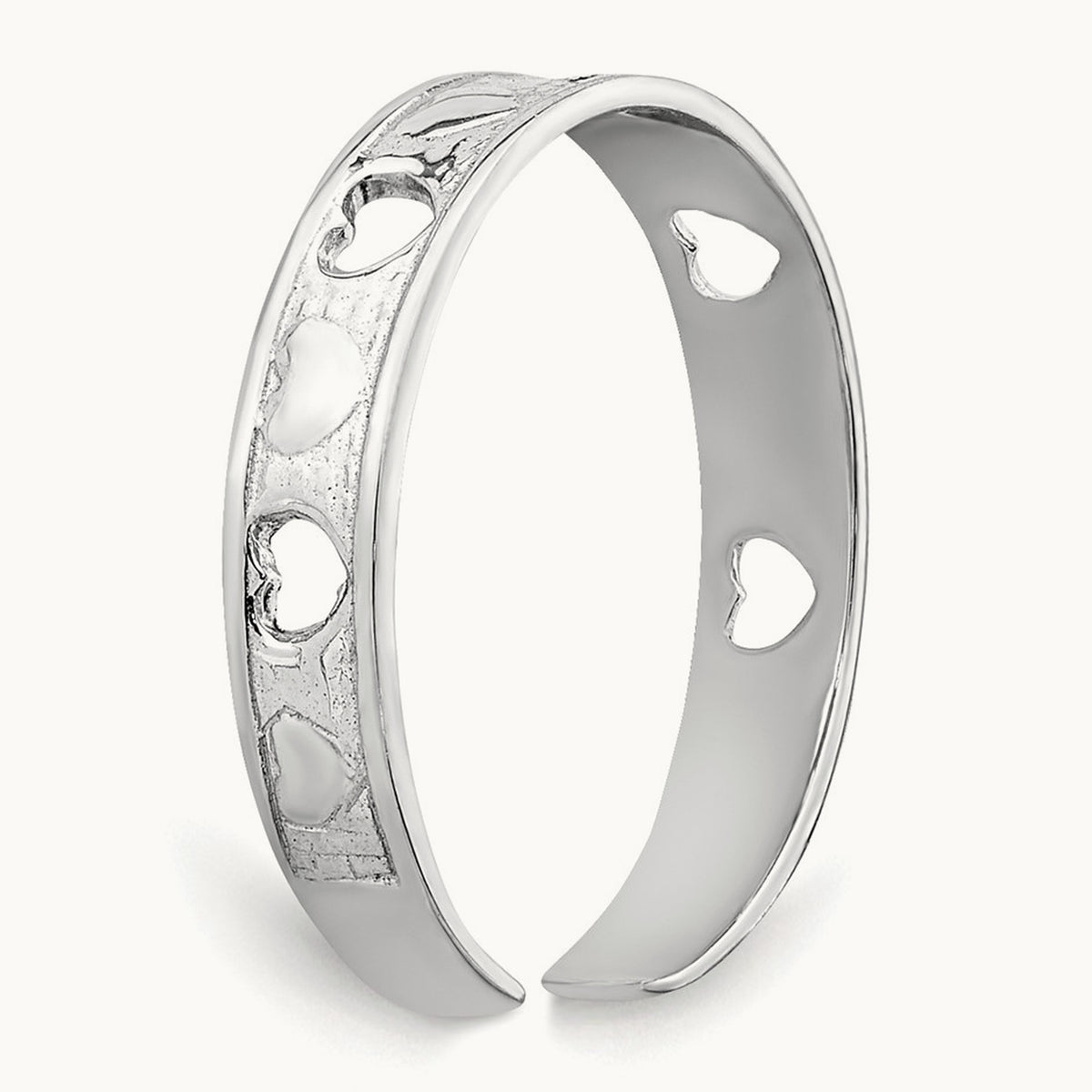 Polished with Hearts Toe Ring — 14K White Gold