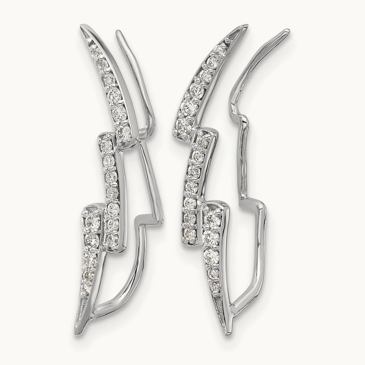 Diamond Lightning Ear Climber Earrings, 14K White Gold