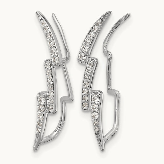 Diamond Lightning Ear Climber Earrings, 14K White Gold