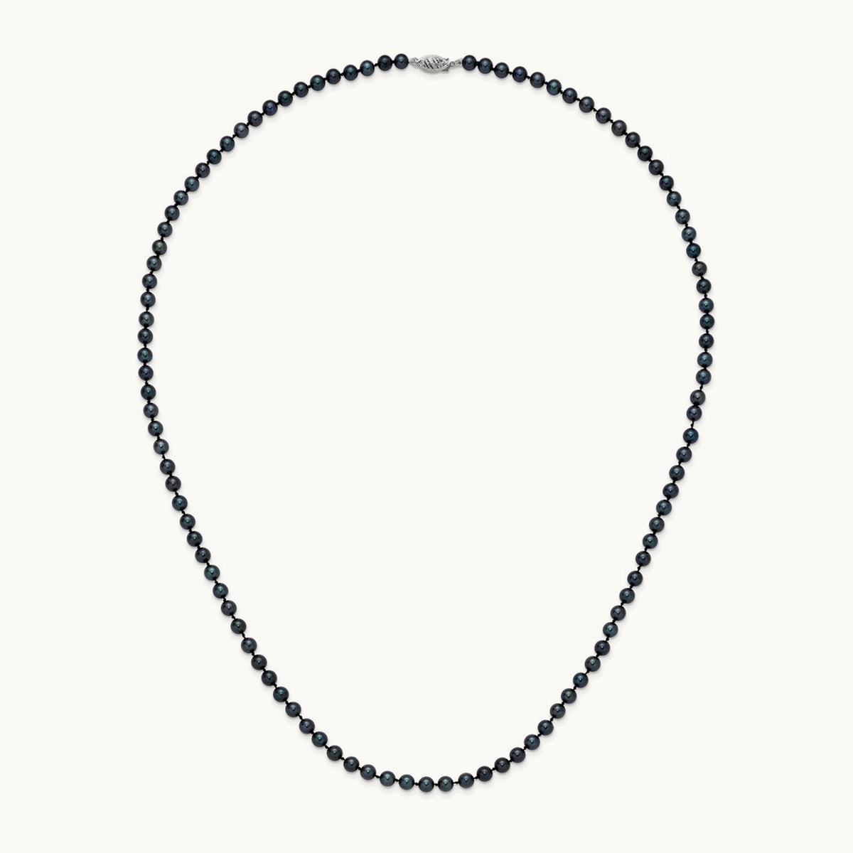 5- Round Black Saltwater Akoya Cultured Pearl Necklace, 14K White Gold