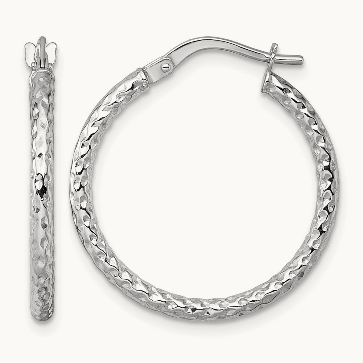 Polished Diamond-cut Hoop Earrings — 14K White Gold, 23mm