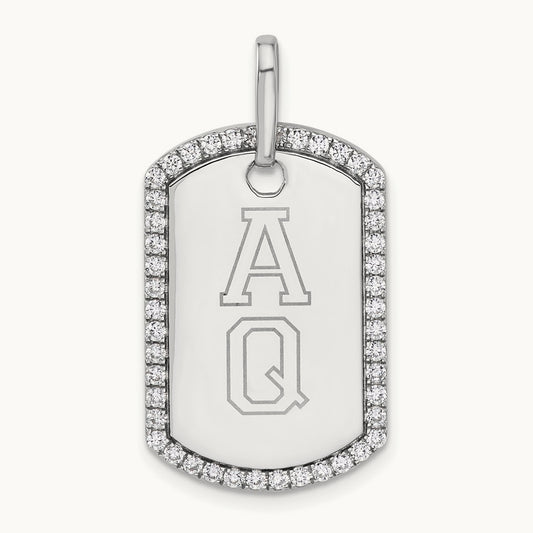 Personalized Diamond Dog Tag Charm — 14K White Gold