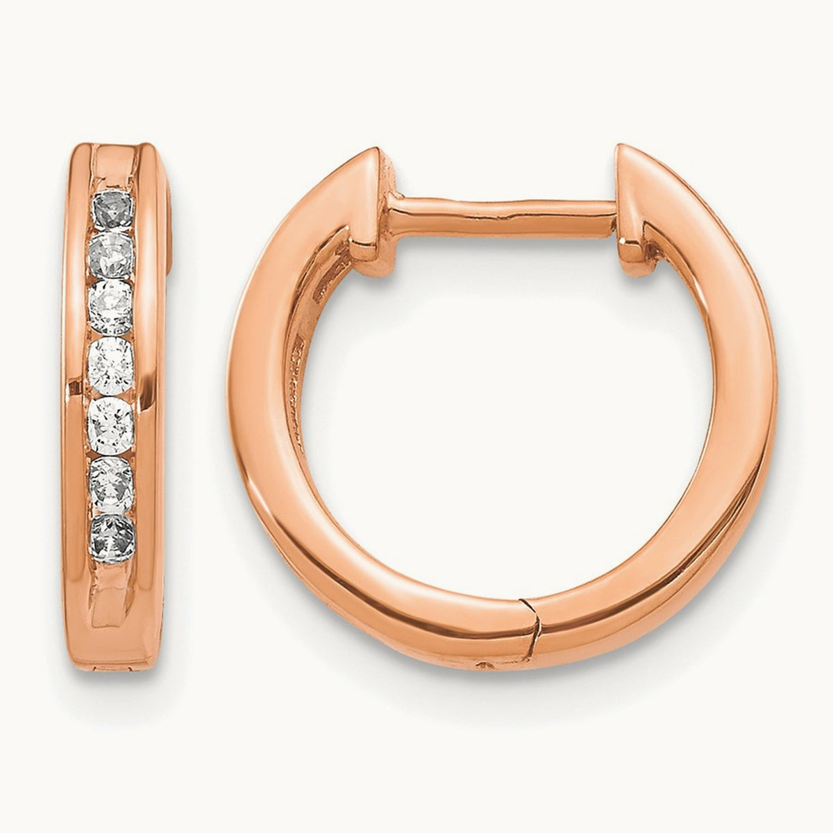 Diamond Hinged Hoop Earrings — 14K Rose Gold