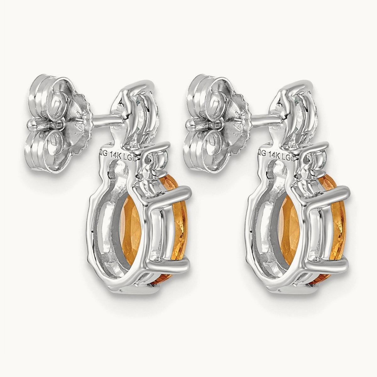 Diamond and Citrine Post Earrings, 14K White Gold