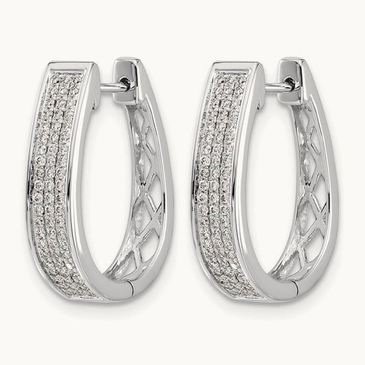 Diamond Large Hinged Oval Hoop Earrings, 14K White Gold