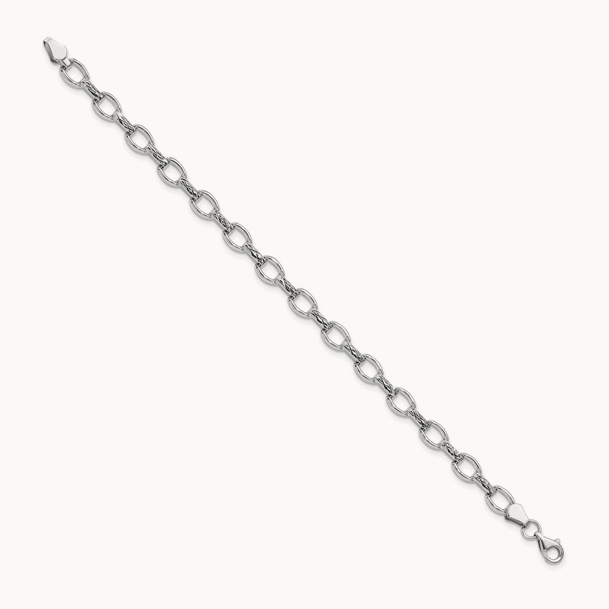 7in Diamond-cut Polished Fancy Bracelet, 14K White Gold