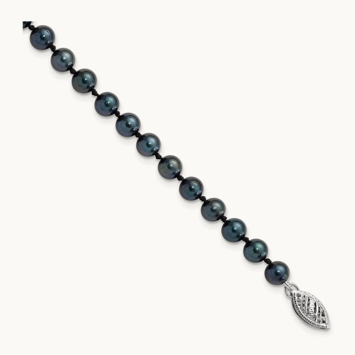 5- Round Black Saltwater Akoya Cultured Pearl Bracelet, 14K White Gold