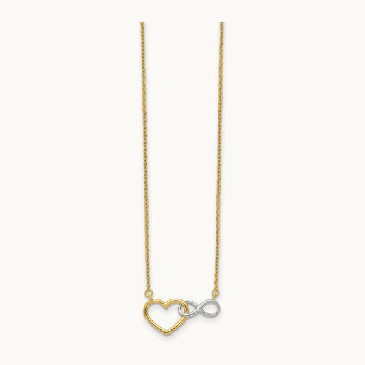 & White Rhodium Heart with Infinity Symbol Necklace, 14K Yellow Gold