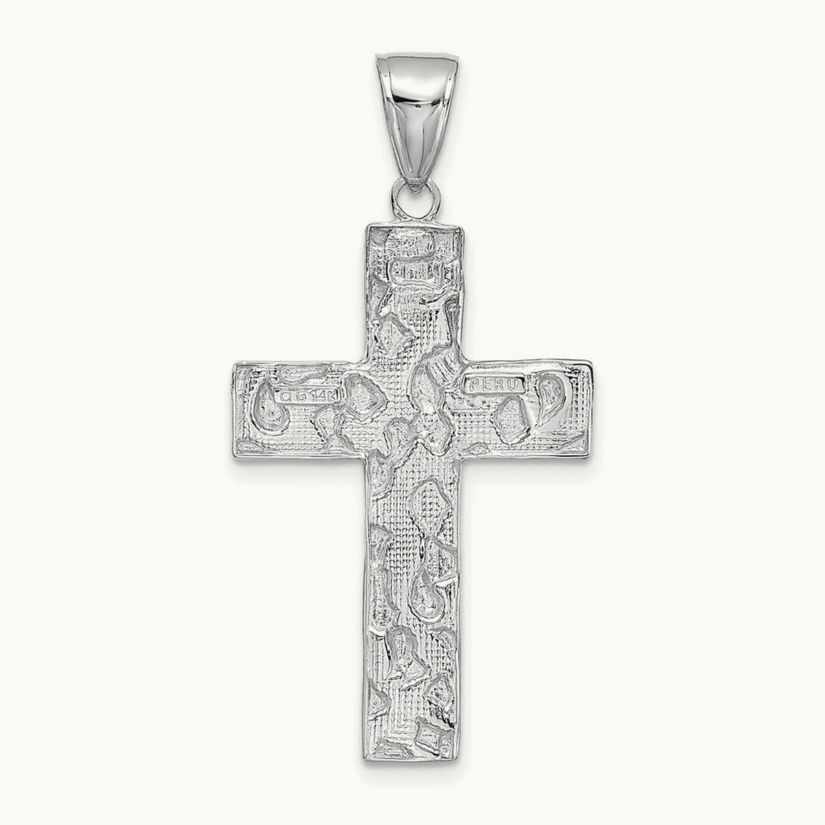 Polished/Textured Nugget Style Cross Pendant — 14K White Gold