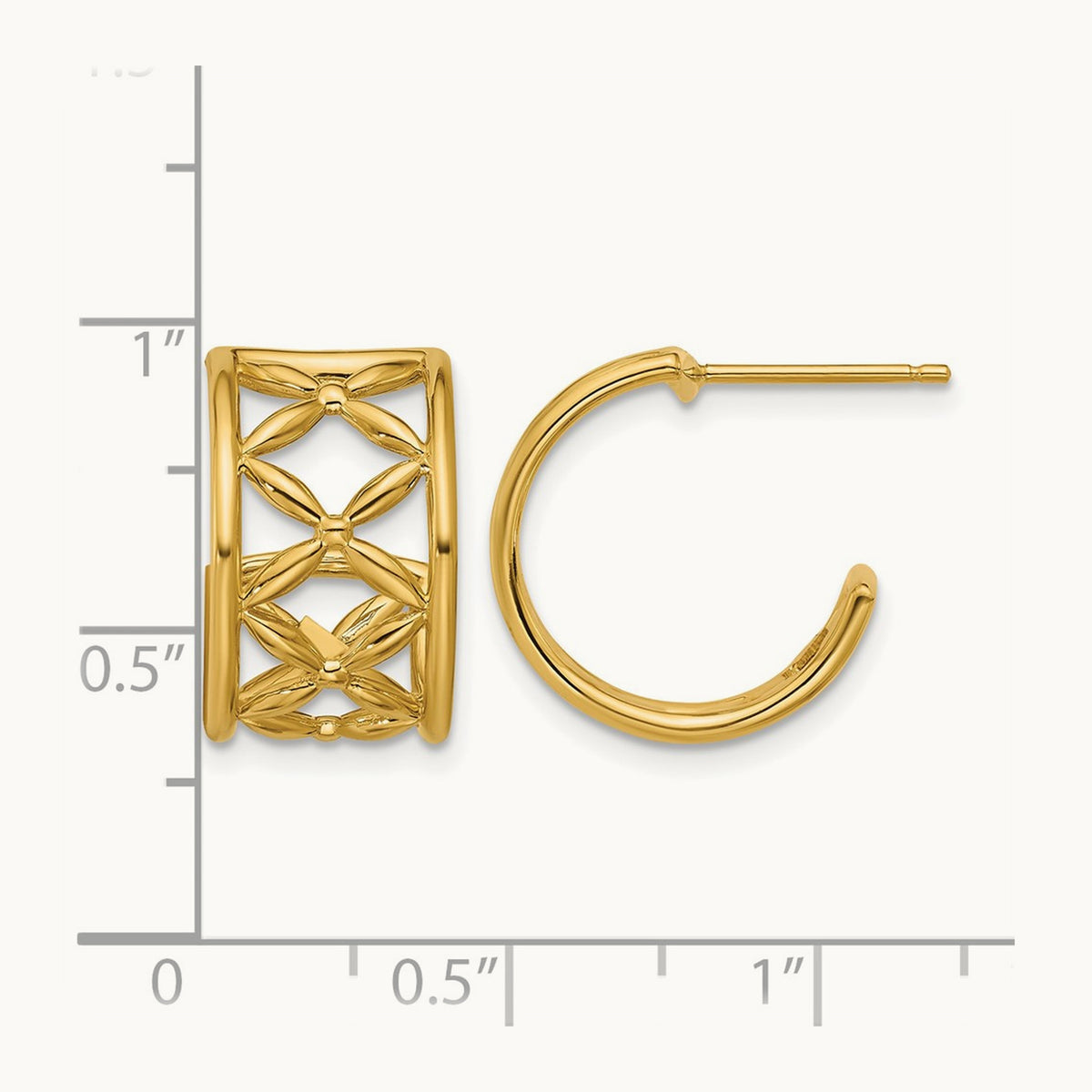 Polished Criss-cross J-Hoop Post Earrings, 14K — Leslie's