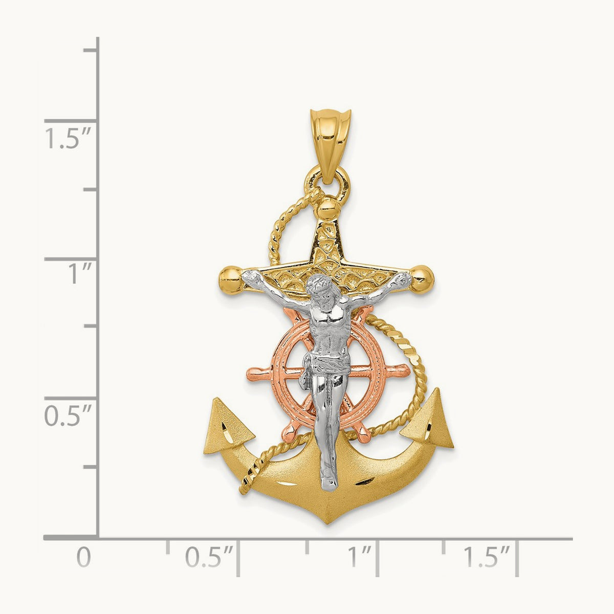 Tri-color Mariners Cross Pendant, 14K