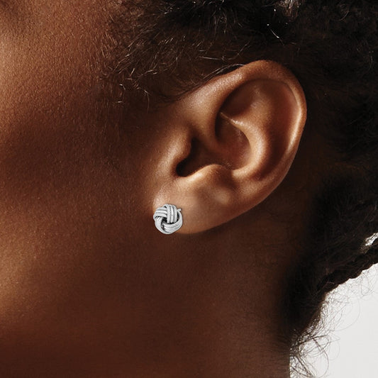 Polished Textured Triple Love Knot Post Earrings — 14K White Gold, 9mm