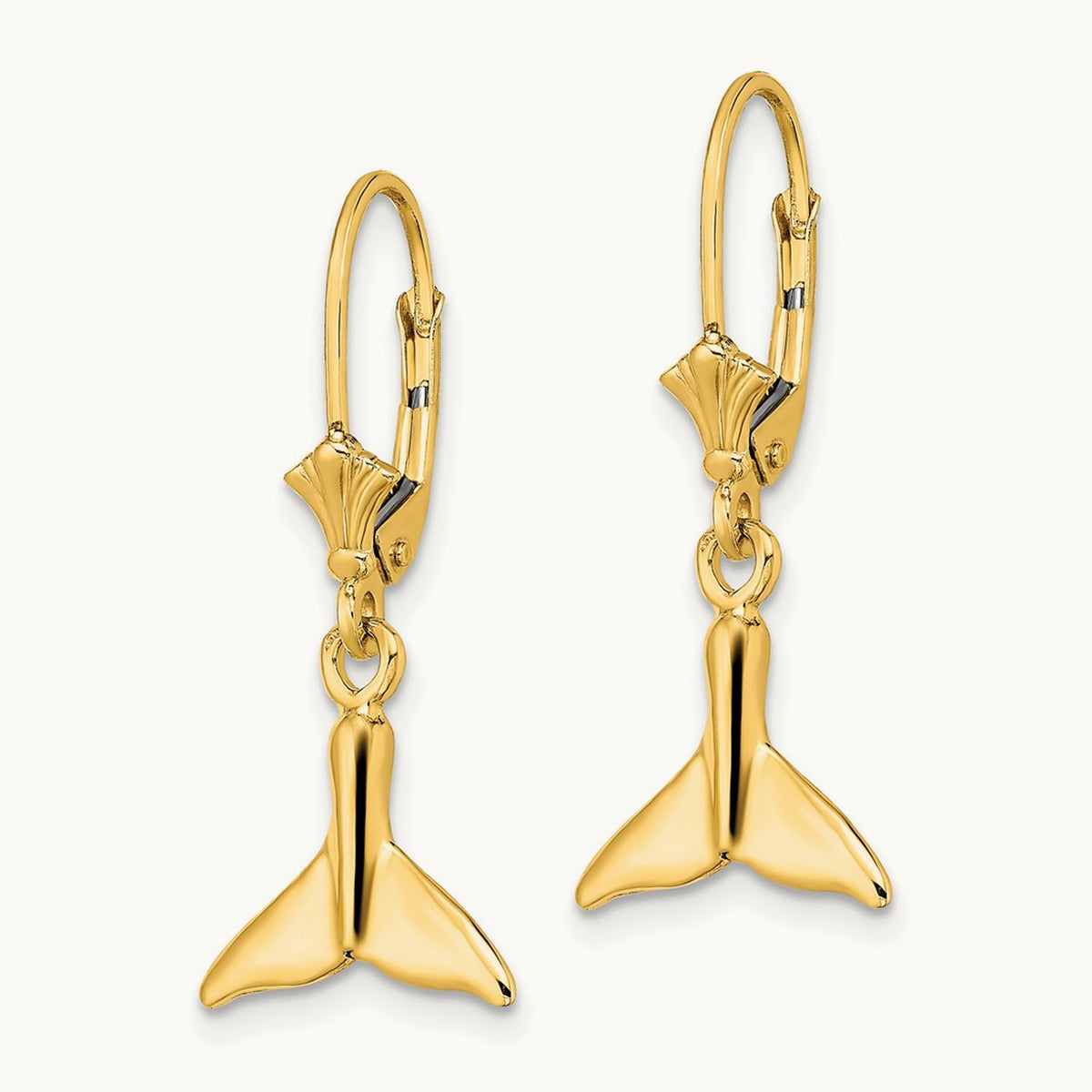 Small Whale Tail Leverback Earrings, 14K