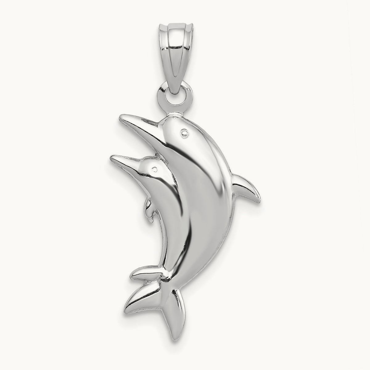 Dolphin Pair Pendant — 14K White Gold