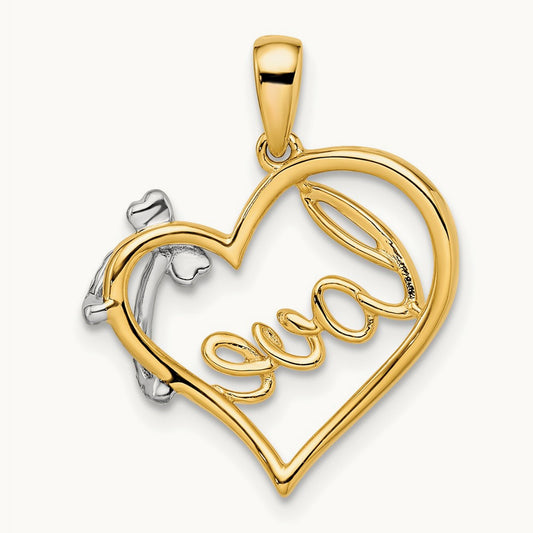 Polished Heart with Bow Diamond Pendant, 14K Two-tone