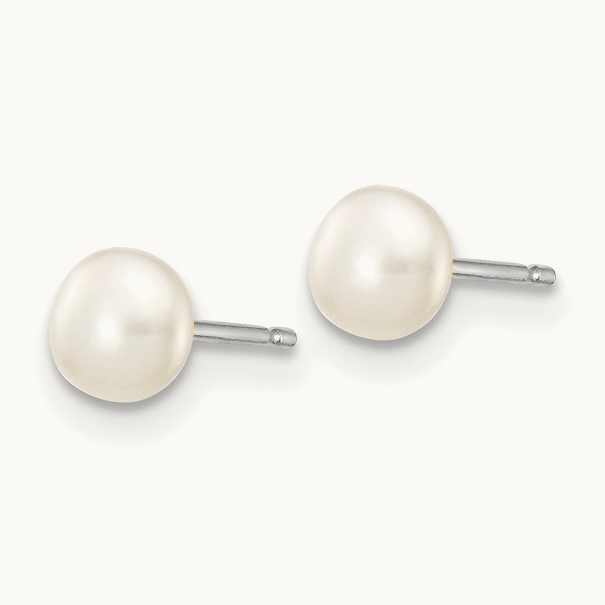 4- White Button FW Cultured Pearl Stud Post Earrings, 5mm, 14K White Gold