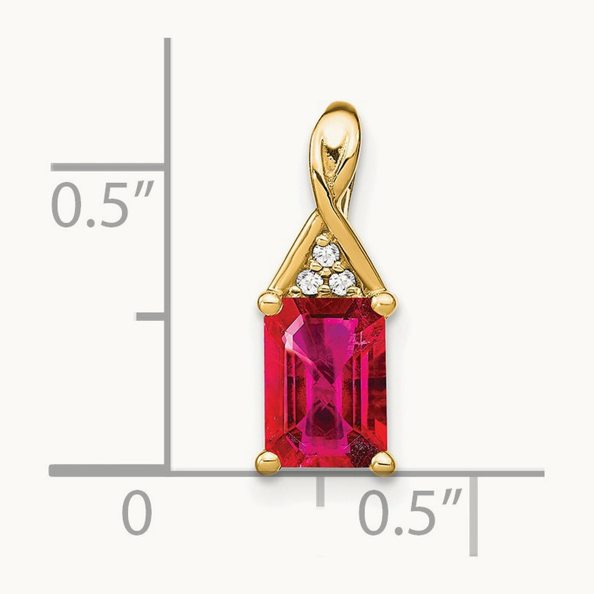 Emerald-shape Ruby and Diamond Pendant — 14K Yellow Gold, 15.75mm