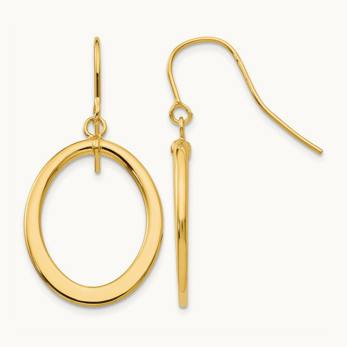 Polished Tapered Flat Oval Dangle Earrings, 14K
