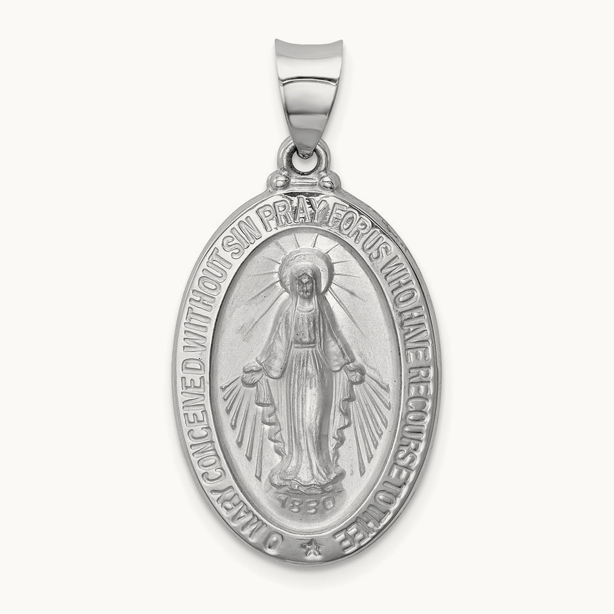 Polished/Satin Miraculous Medal Hollow Pendant — 30.5mm