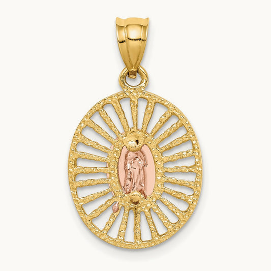 & White Rhodium Polished Guadalupe Pendant, 14K Two-tone