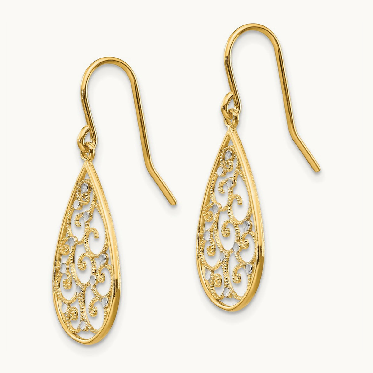 & Rhodium Polished Teardrop Earrings, 14K