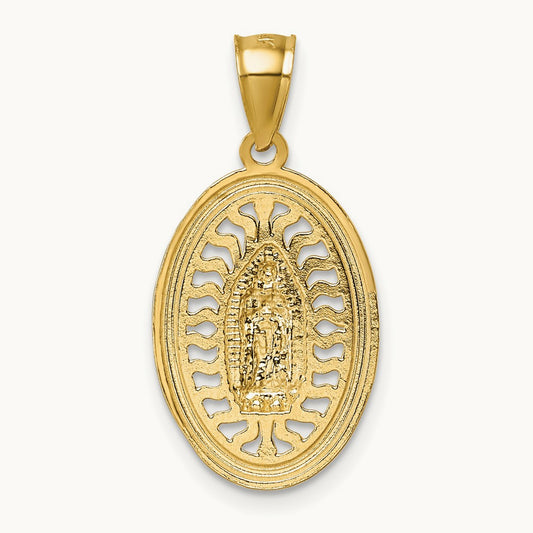 w/Rhodium Polished and Diamond-cut Guadalupe Pendant, 14K
